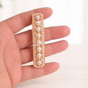 Rose Gold Pearl Hair Barrette | Imitation Pearl Strip Clip